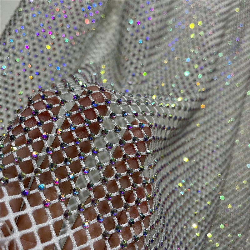 Star Hollow Out Shiny Colorful Crystals People Fishnet Blouses