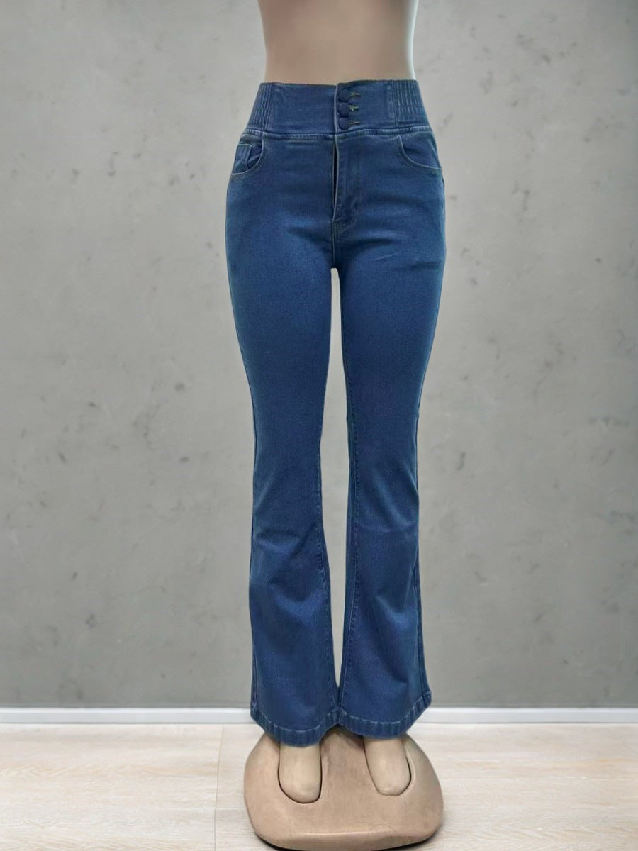 Elastic Waistband High Waist Stretch Light Jeans