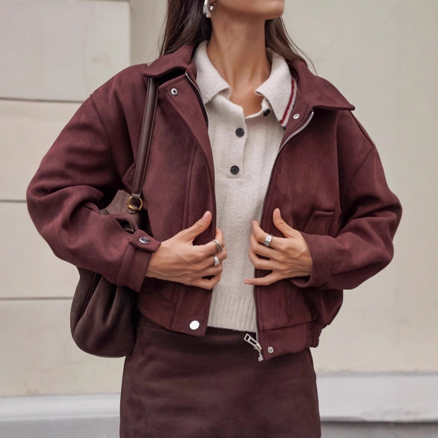Women's Vintage Red Brown Suede Casual Loose Jackets
