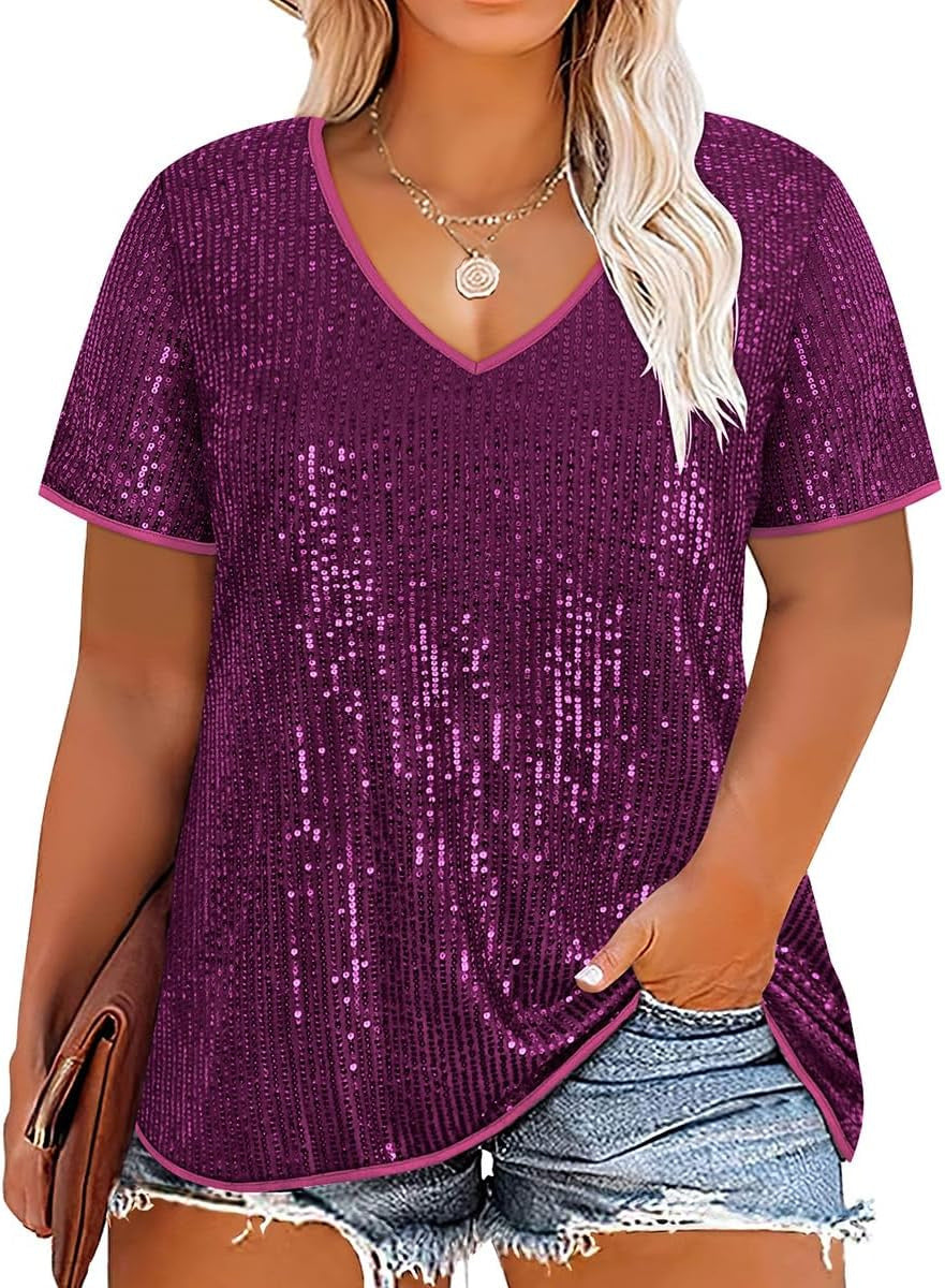 Women's Cross Summer Sexy Sequined Sleeve Loose-fitting Blouses