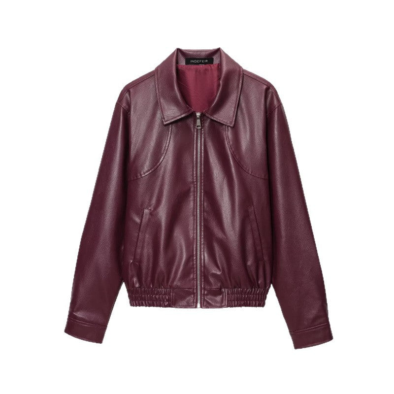 Women's American Retro Simple Lapel Zipper Leather Jackets