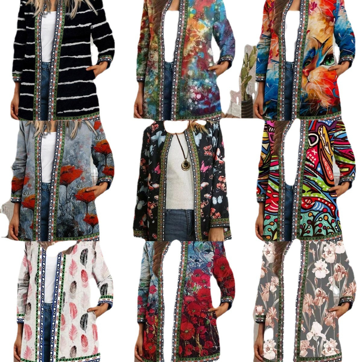 Women's Beautiful Retro Ethnic Print Clothes Cardigans