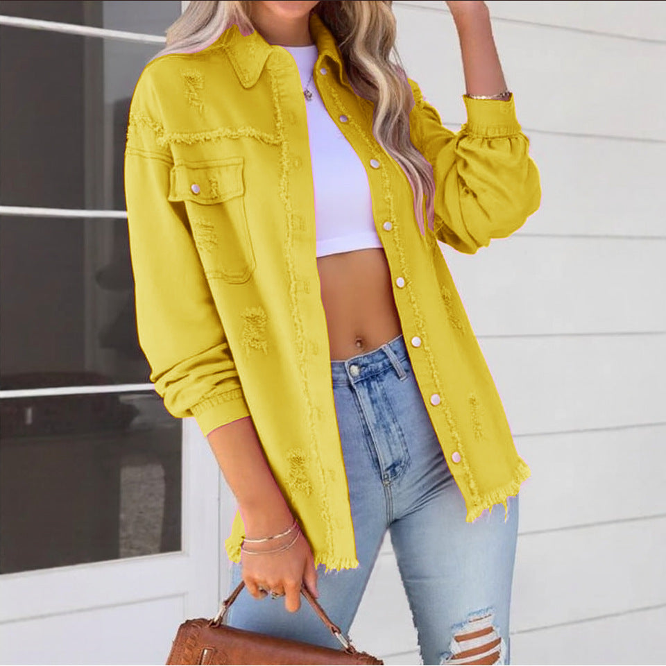 Pretty Russia Denim With Hole Loose Jackets