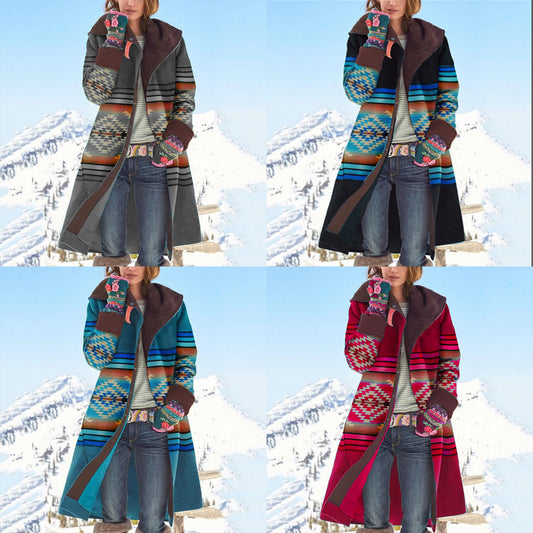 Women's Mid-length Printed Long-sleeved Dragon Phoenix Woolen Coats