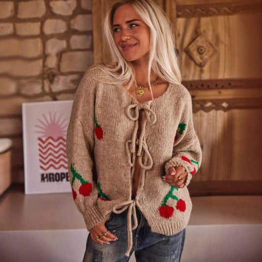 Women's Cherry Embroidery Jacquard Cute Style Sweaters