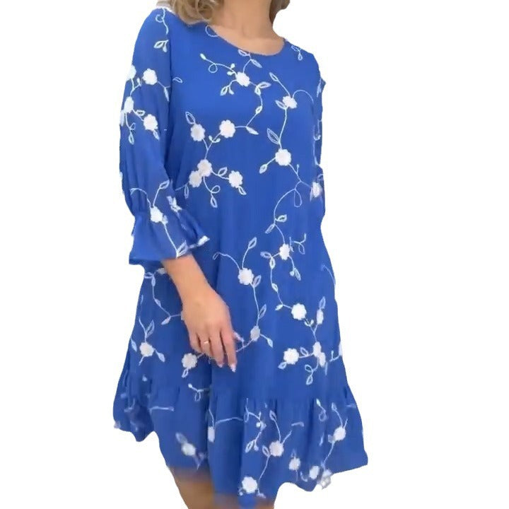 Women's Elegant Loose Garden Collar Stitching Ruffle Dress
