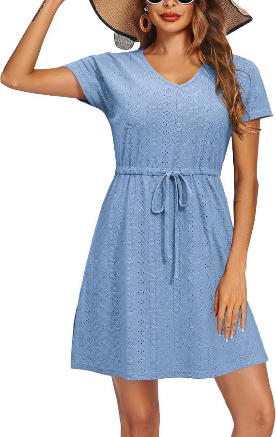 Women's Summer Cinched Short-sleeved Beach Dress Dresses