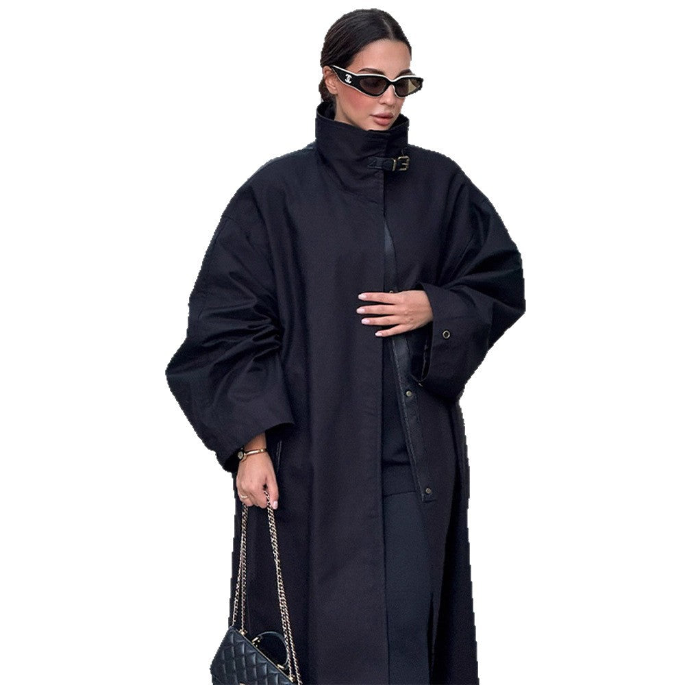 Women's Temperament Commute Black Stand-up Collar Long Coats