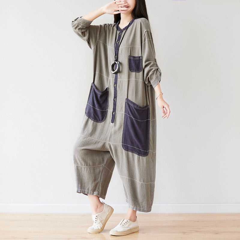 Round Neck Cropped Large Slimming Cotton Linen Personalized Pants