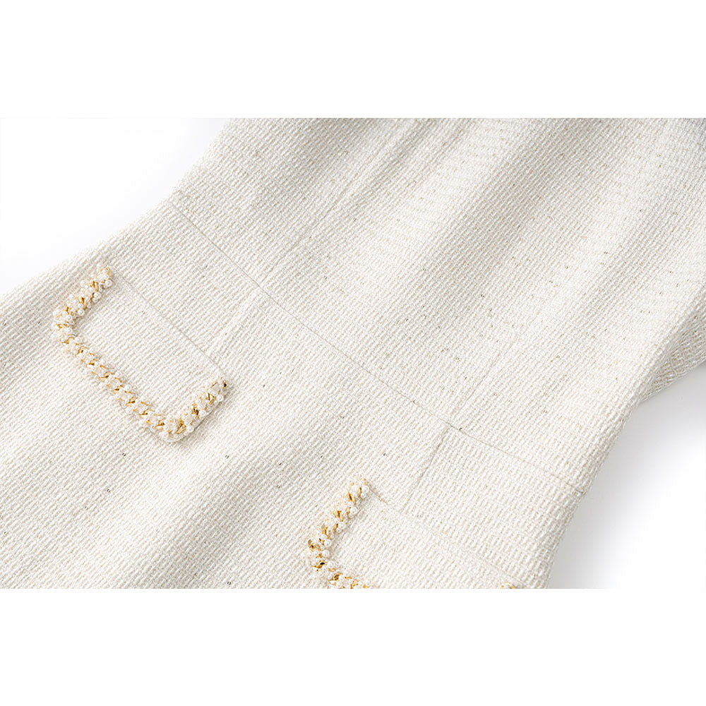 Beige Beaded Small Stand Collar Sleeve Elegant Dresses