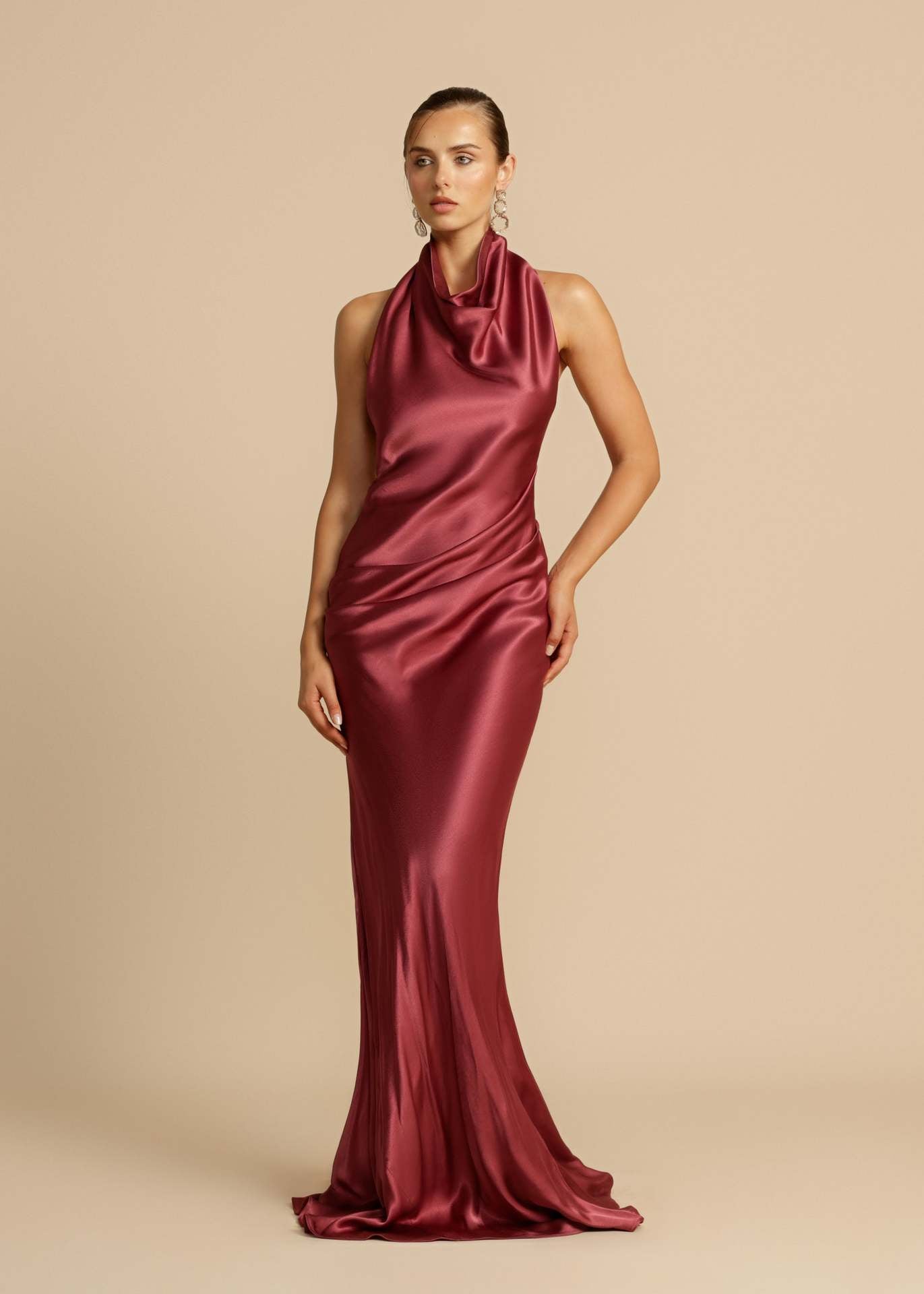 Women's Slit Sexy Elegant Dress Pure Color Halter Dresses