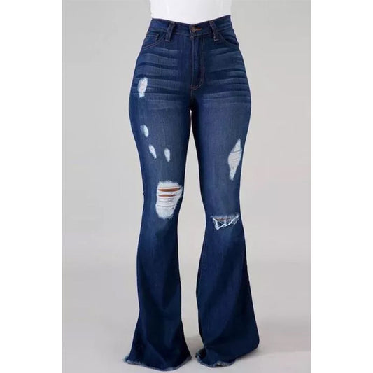 Popular High Elastic Ripped Waist Flared Jeans
