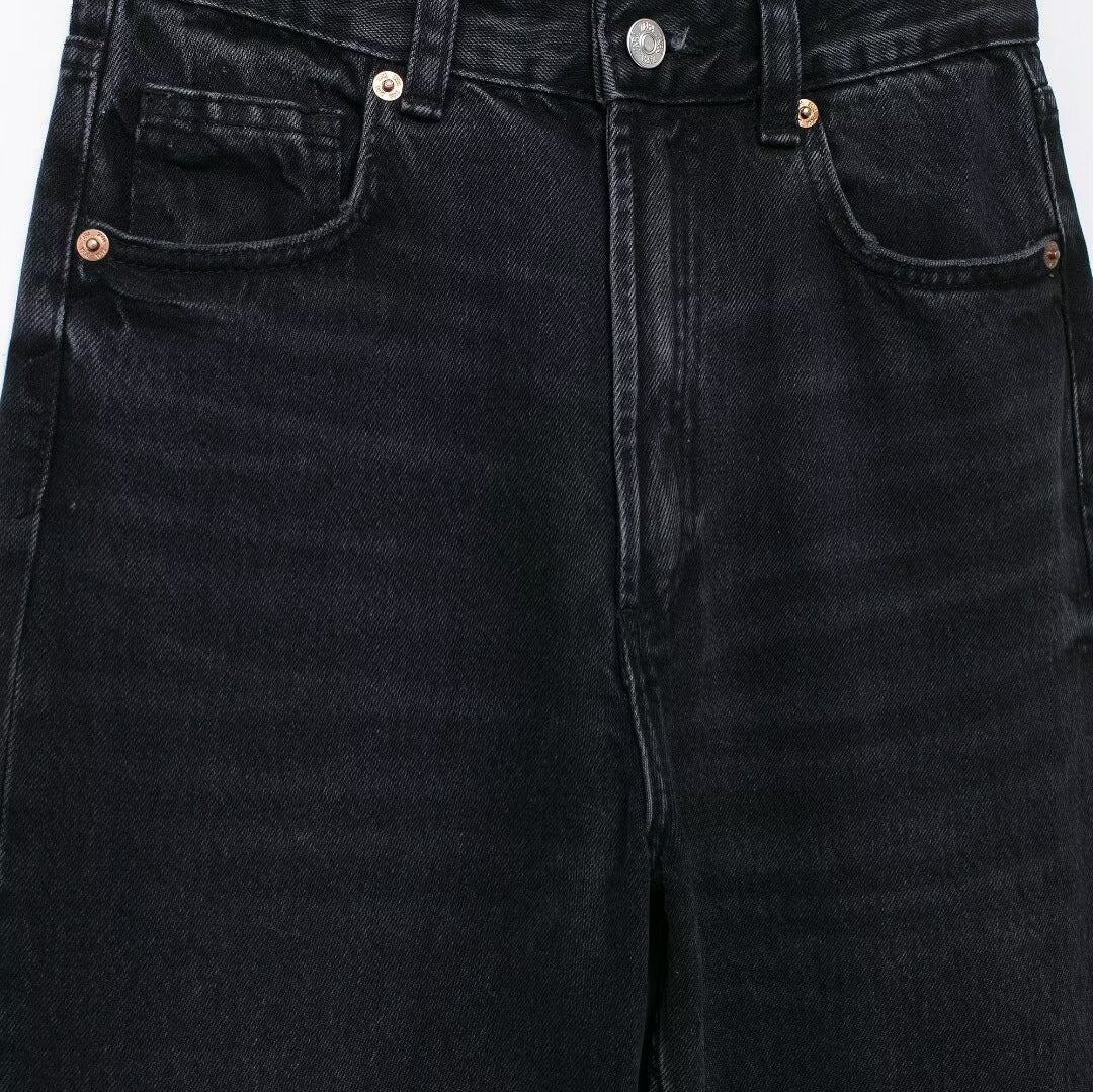 Women's Fashion Casual High Waist Straight Wide Jeans