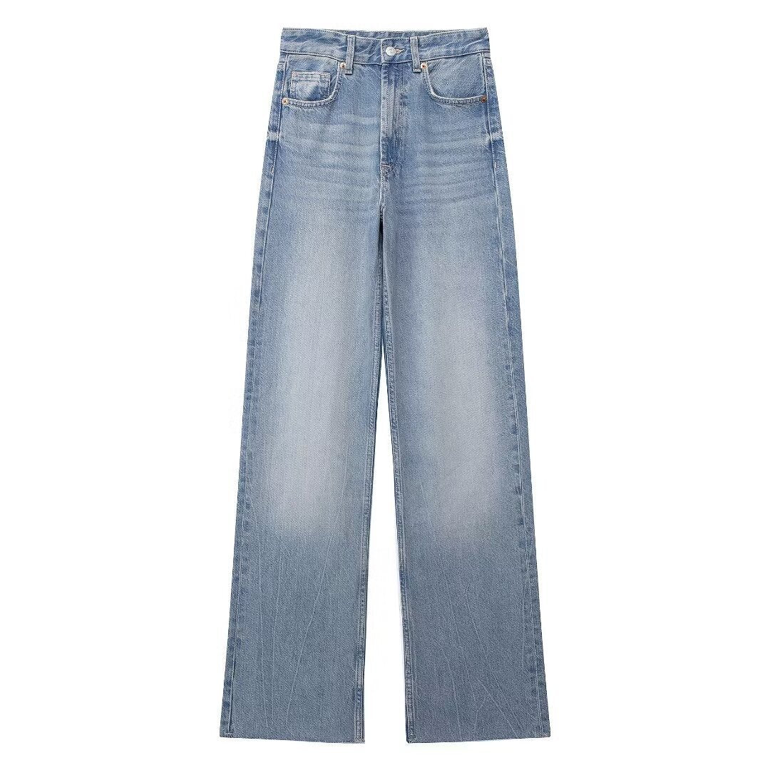 Women's Fashion Casual High Waist Straight Wide Jeans