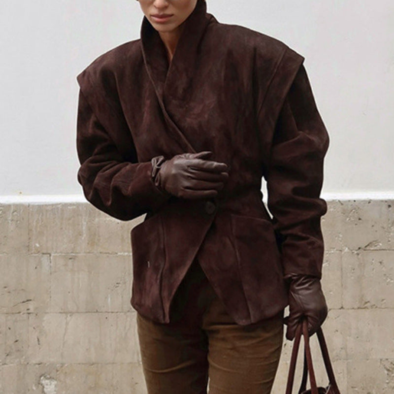 Women's Style Temperament Leisure Waist Trimming Early Autumn Stand Collar Blazers