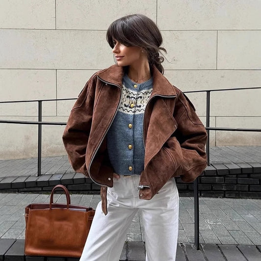 Women's Charming Style Casual Brown Loose Jackets