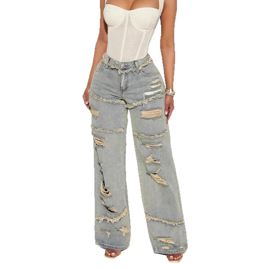 Women's Attractive Ripped Washed Fashionable Worn Pants