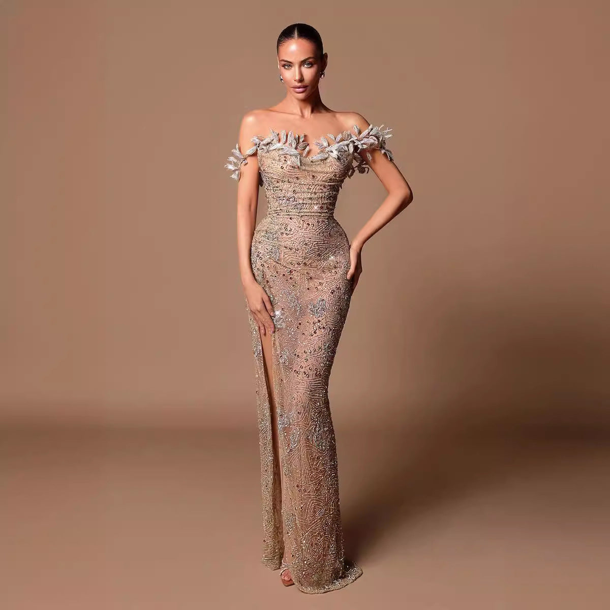 Women's Fashion Dress Strapless Long Type Slit Dresses