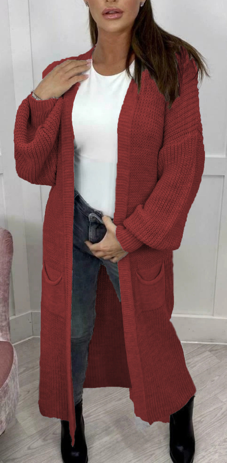 Women's Popular Long Pocket Solid Color Knitwear