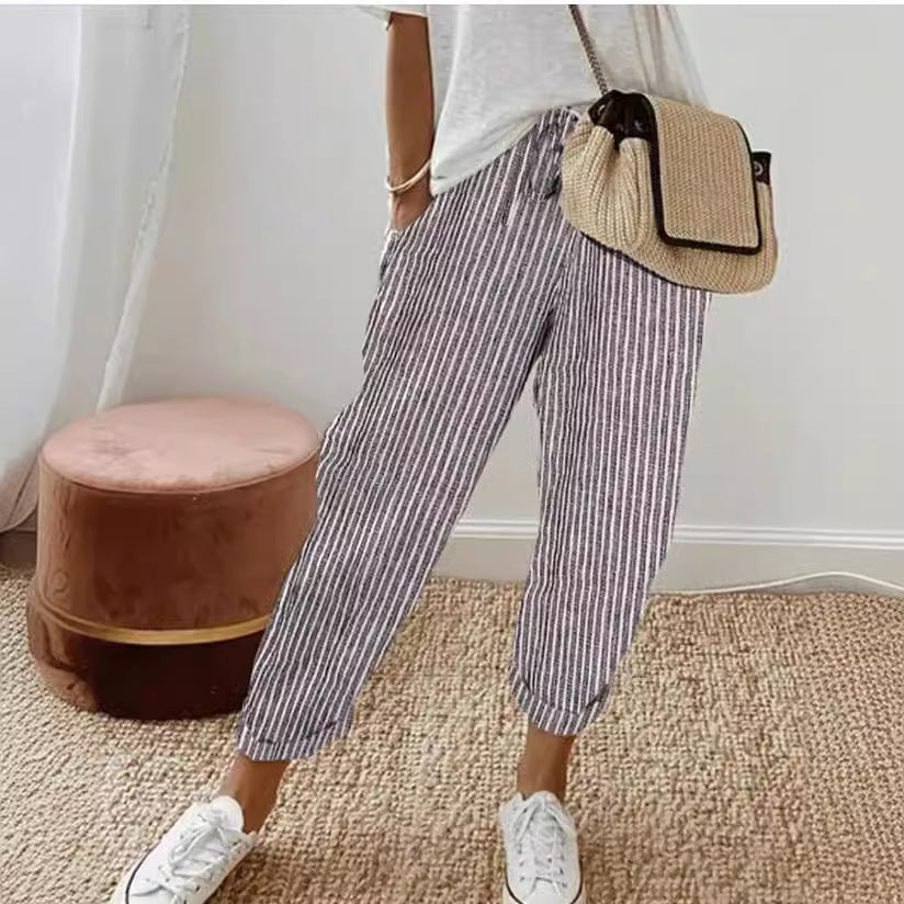 Women's Summer Striped Casual Loose Elastic Waist Pants
