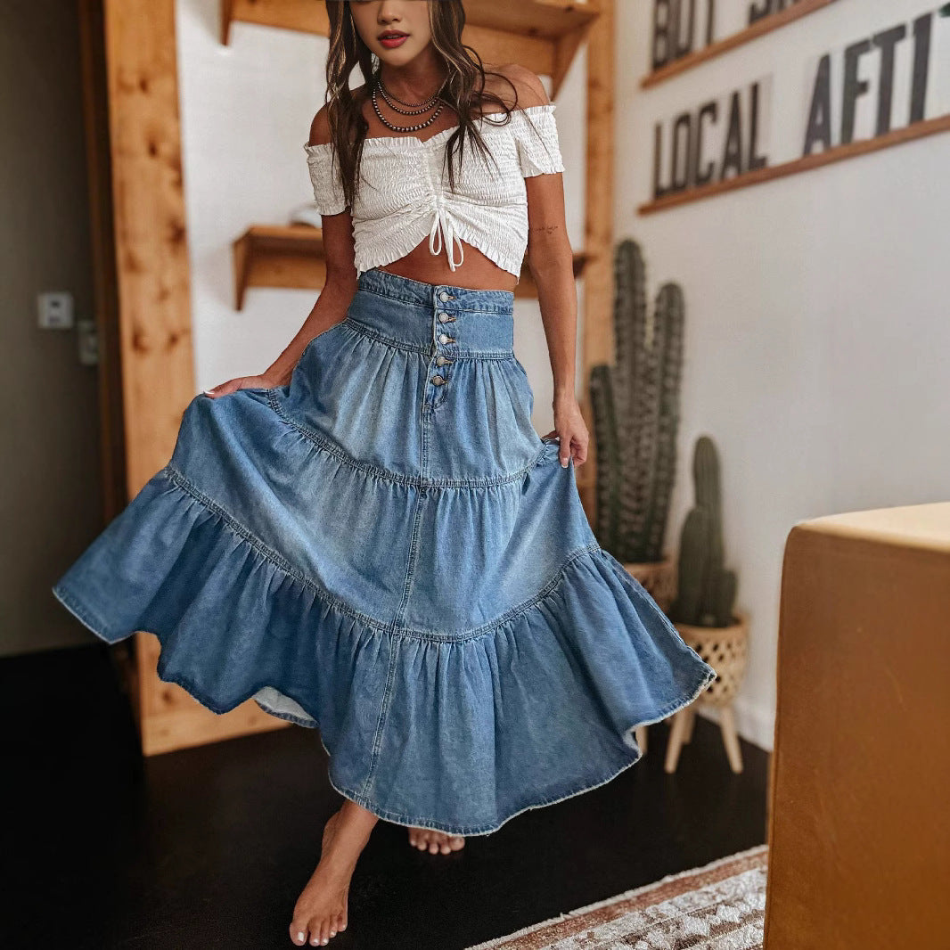 New Attractive Bohemian Layered Cake Denim Skirts