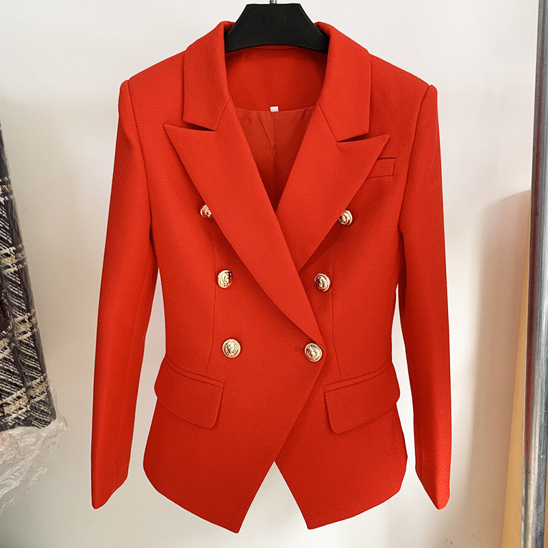 Fashion Female Metal Lion Buckle Double-breasted Blazers