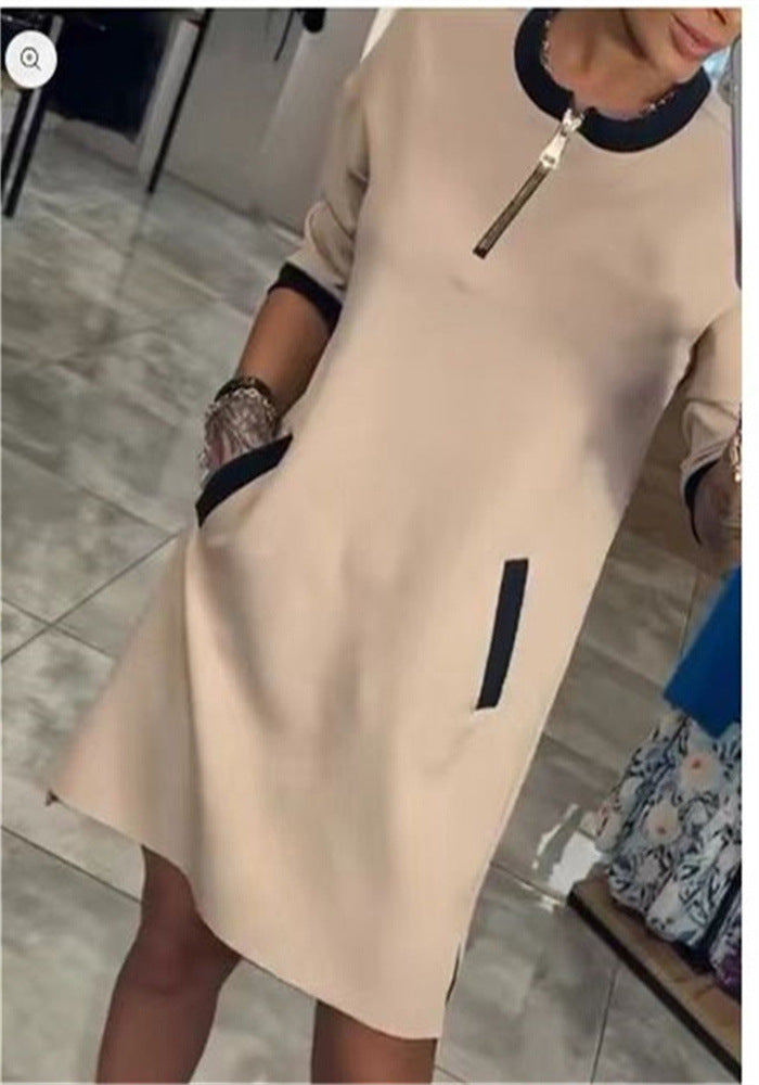 Stylish Women's Zipper Sleeve Temperament Leisure Dress
