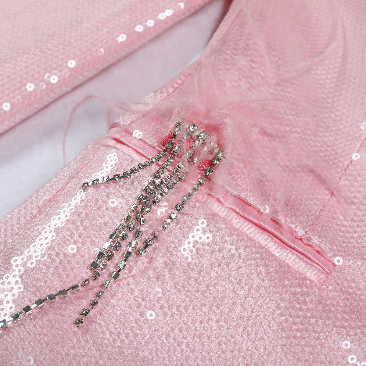 Women's Quality Stage Pink Sequin Feather Small Blazers