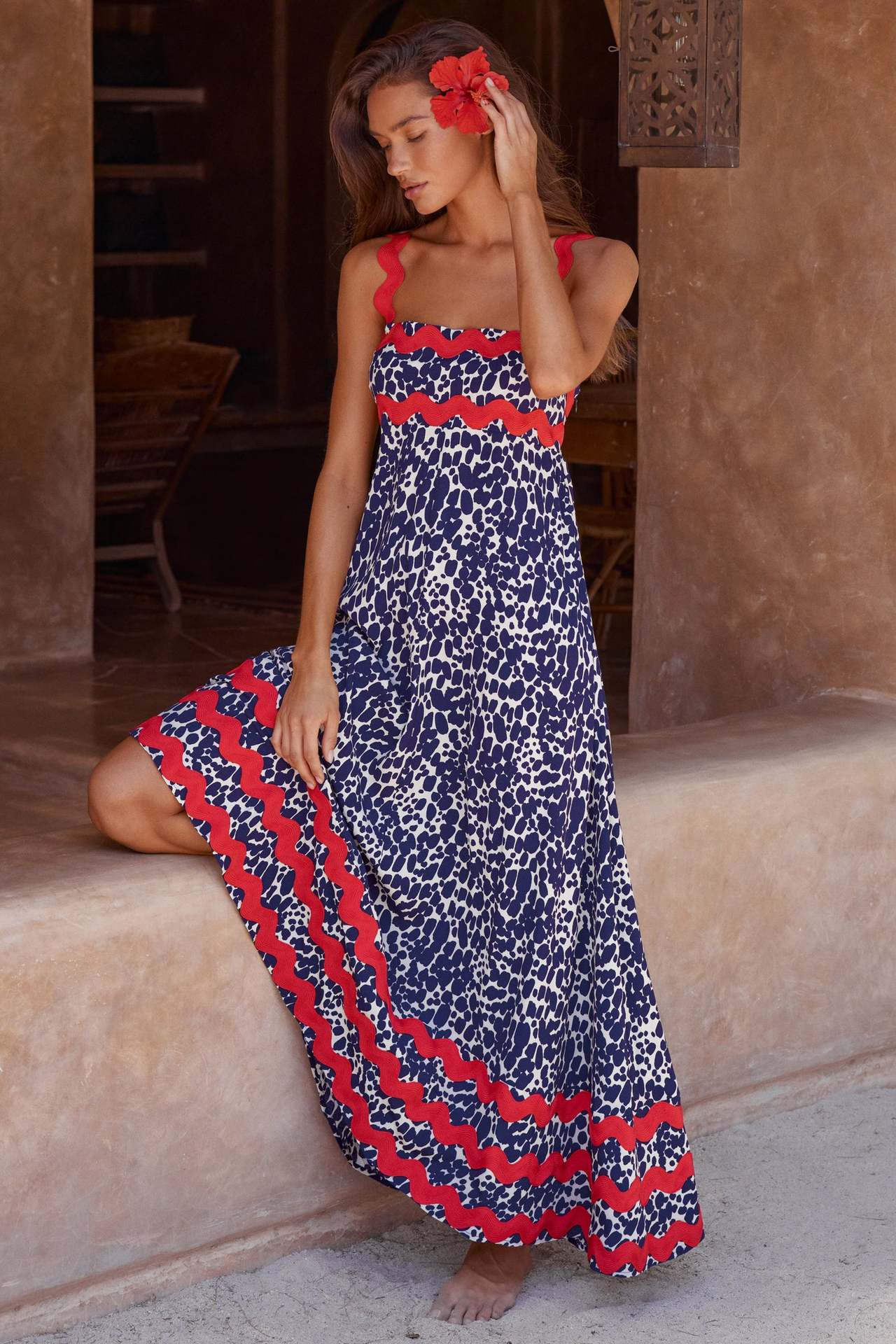Women's Stylish Suspender Dress Printed Long Dresses