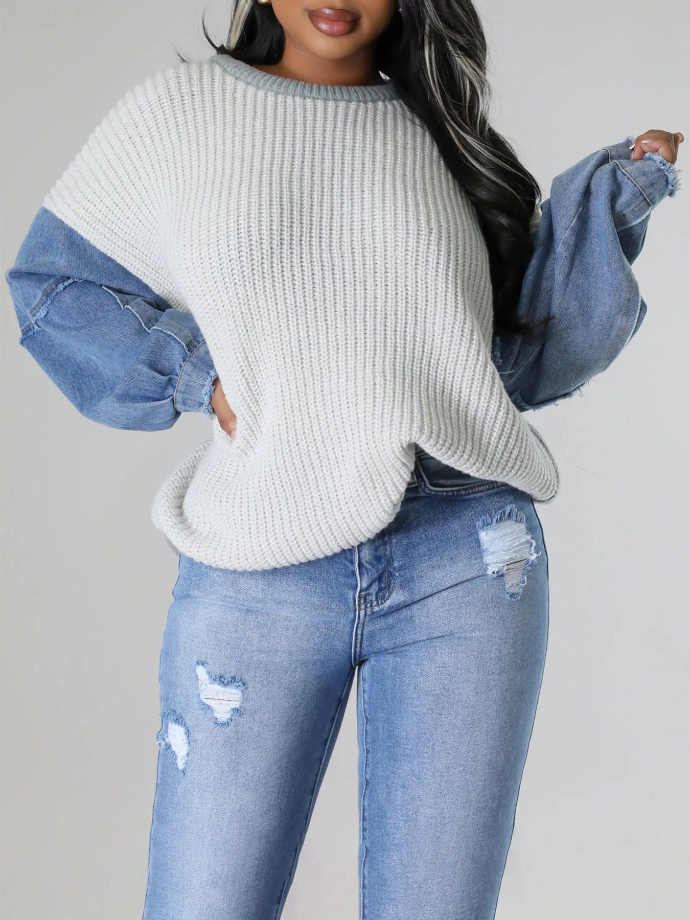 Women's Beautiful Stylish Denim Knitted Patchwork Blazers