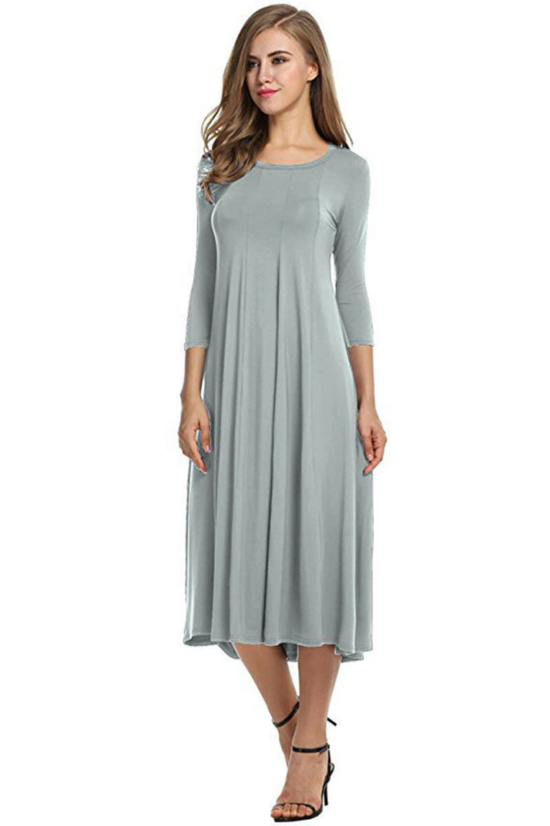Round Neck Shirt With Half Sleeve Solid Color Dresses