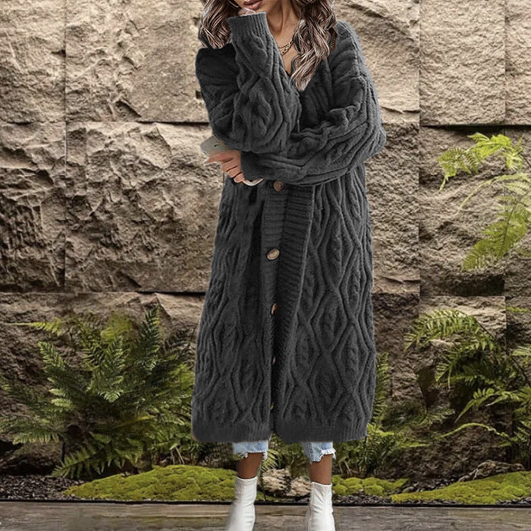 Women's Durable Knitted Loose Button Long Knitwear