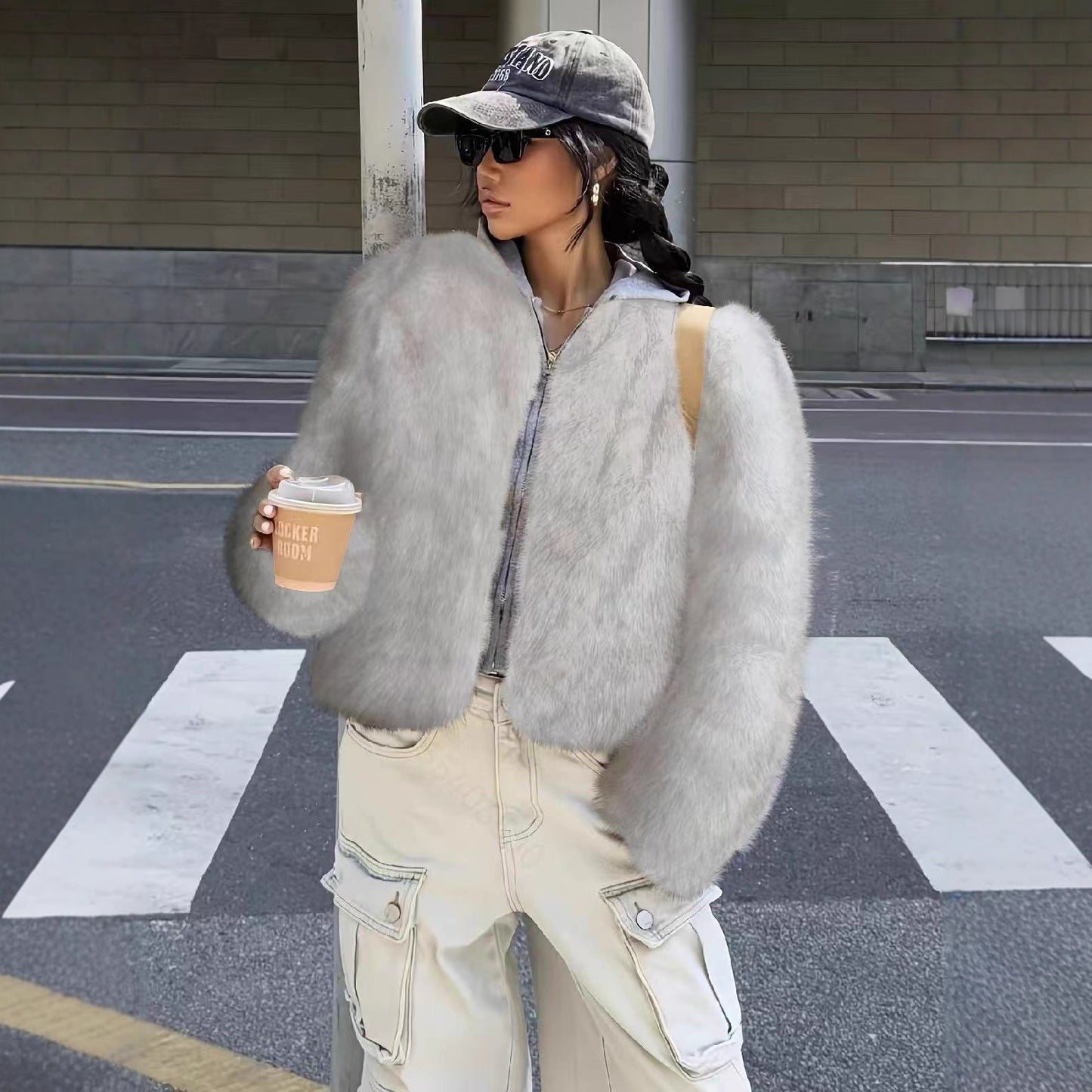 Women's Brown Faux Fur Light Luxury Furry Coats