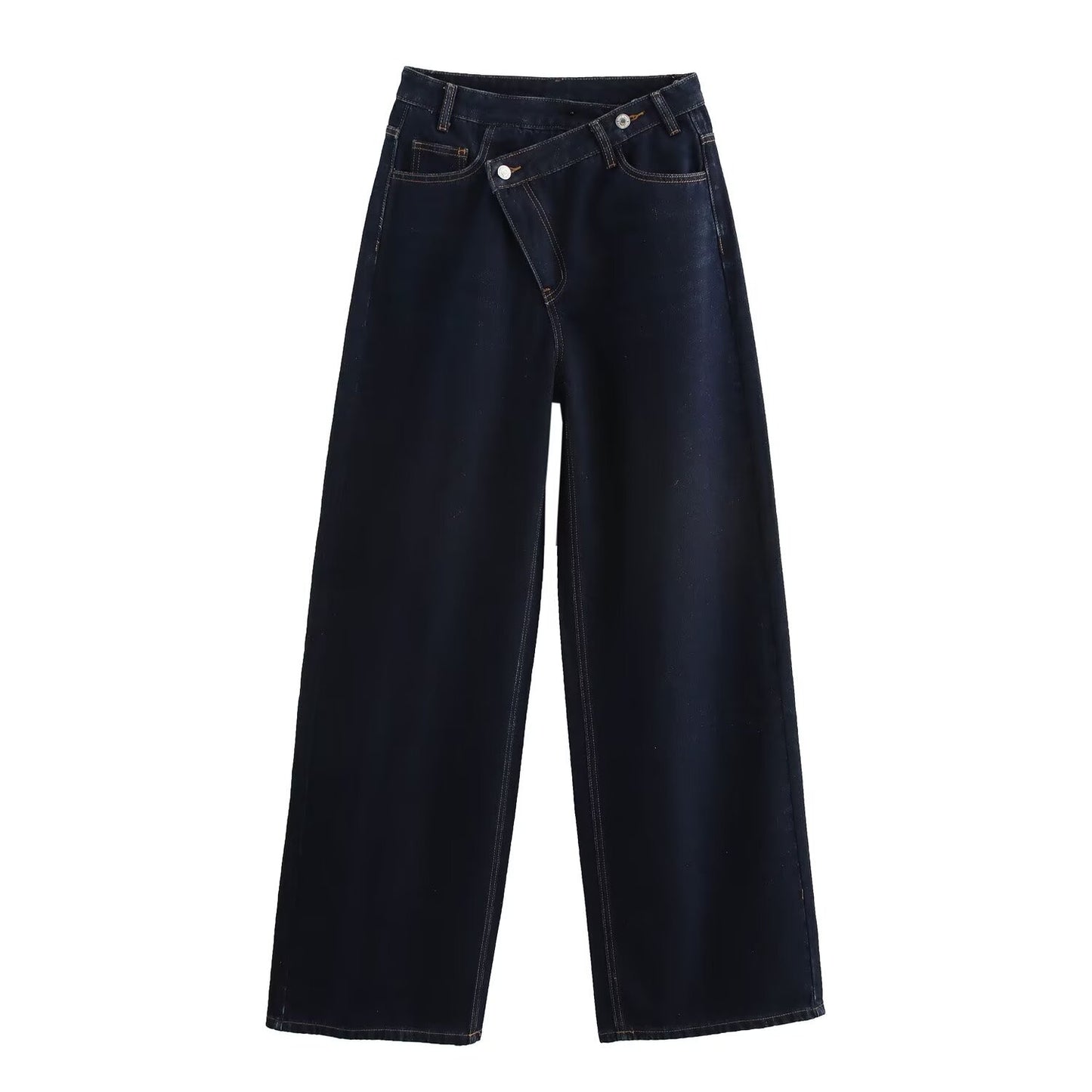 Double Breasted Waist Of Trousers Wide Jeans