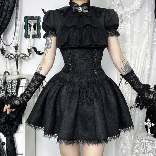 Dark Goth Style Slim Lace Girdle Skirts