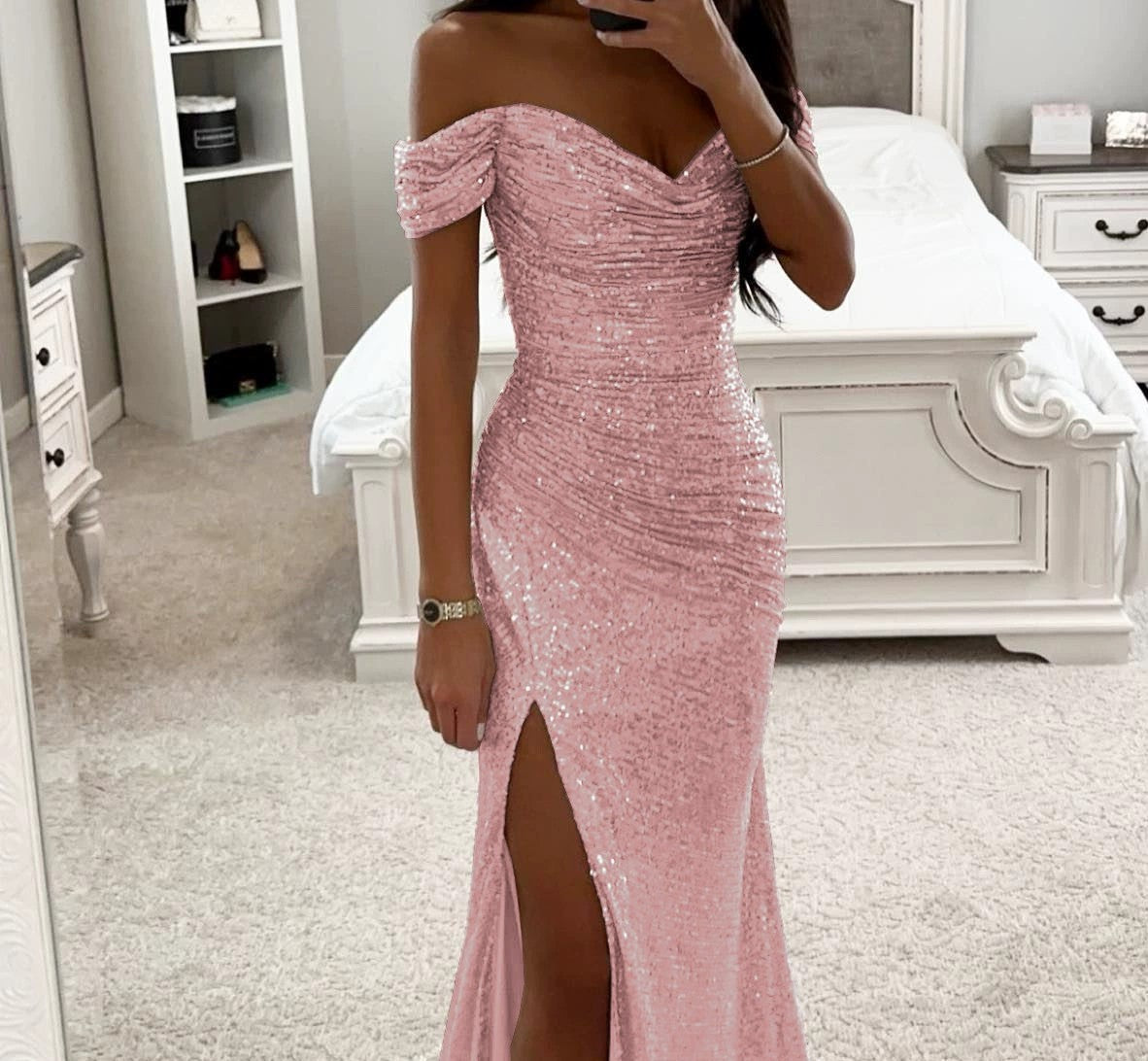 Women's Party Sequins Split Dress Casual Fashion Dresses
