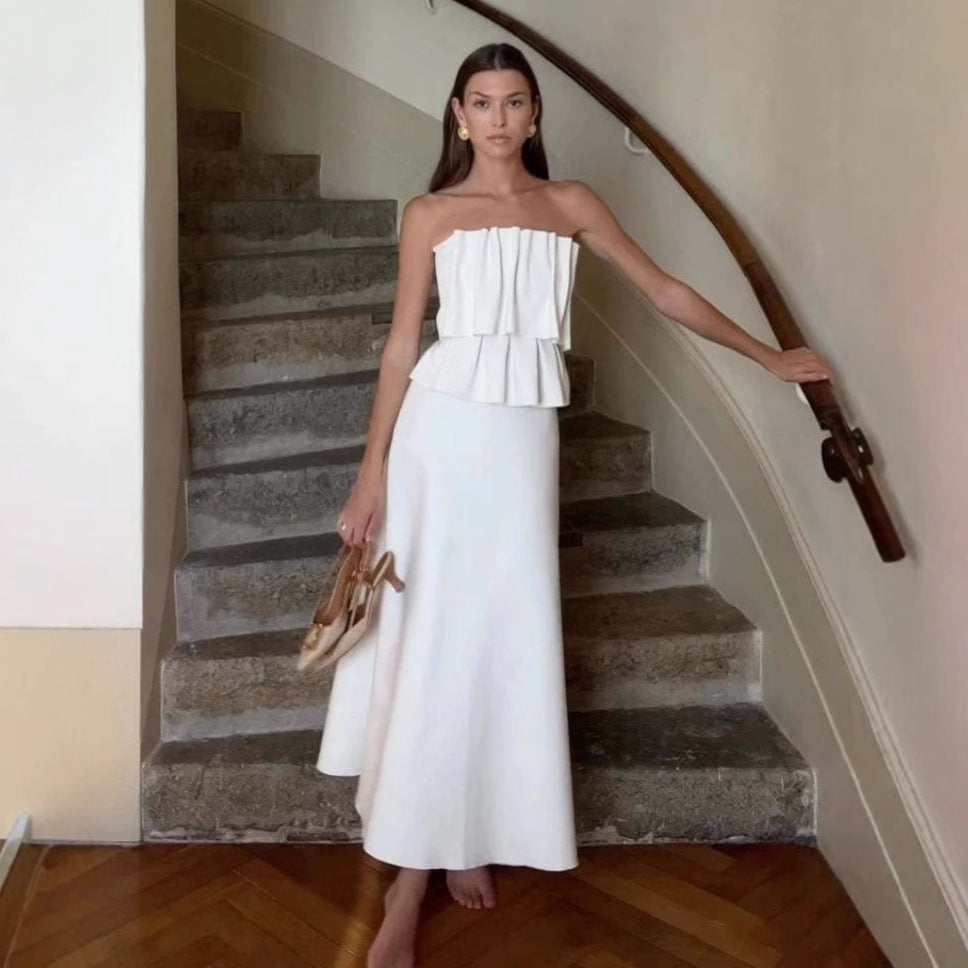 Dress Pinch Pleated French Stitching Ruffle Dresses