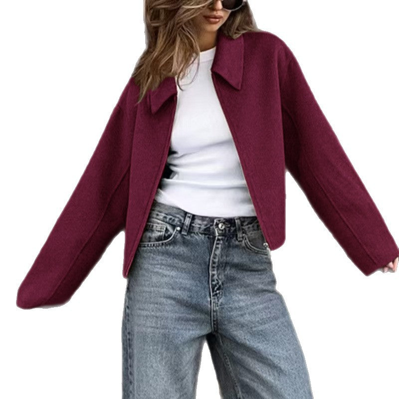 Women's American Woolen Lapel Retro Solid Color Coats