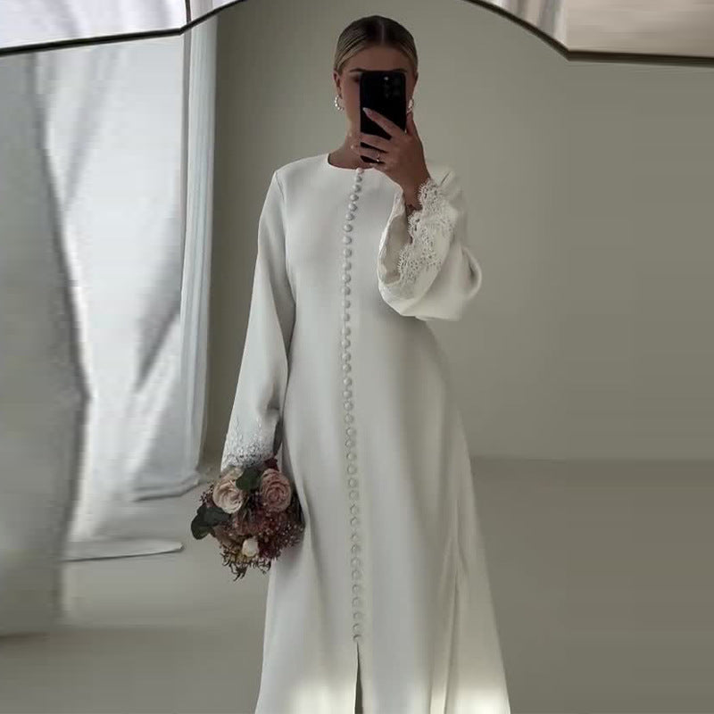 Color Round Neck Fashion Beaded Bell Dresses