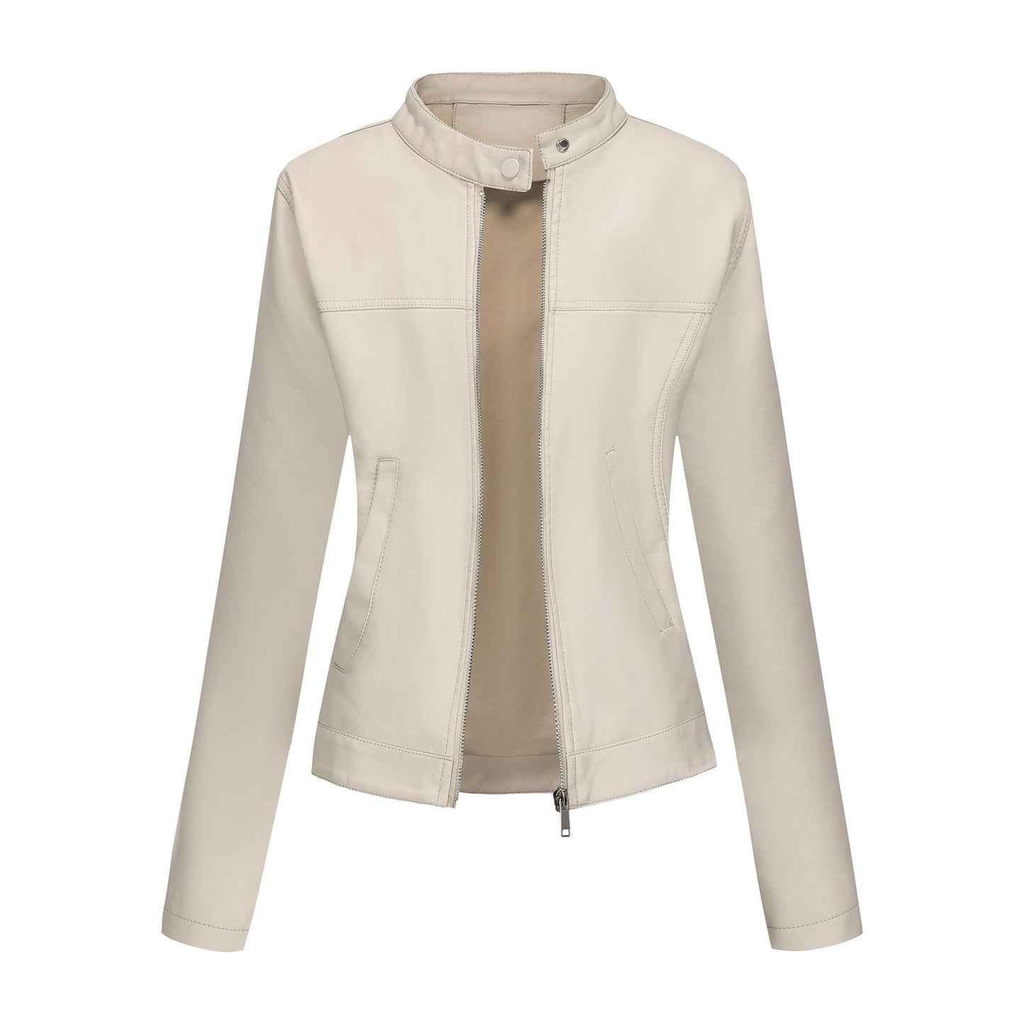 Women's Leisure Leather Fashion Street Stand Collar Jackets