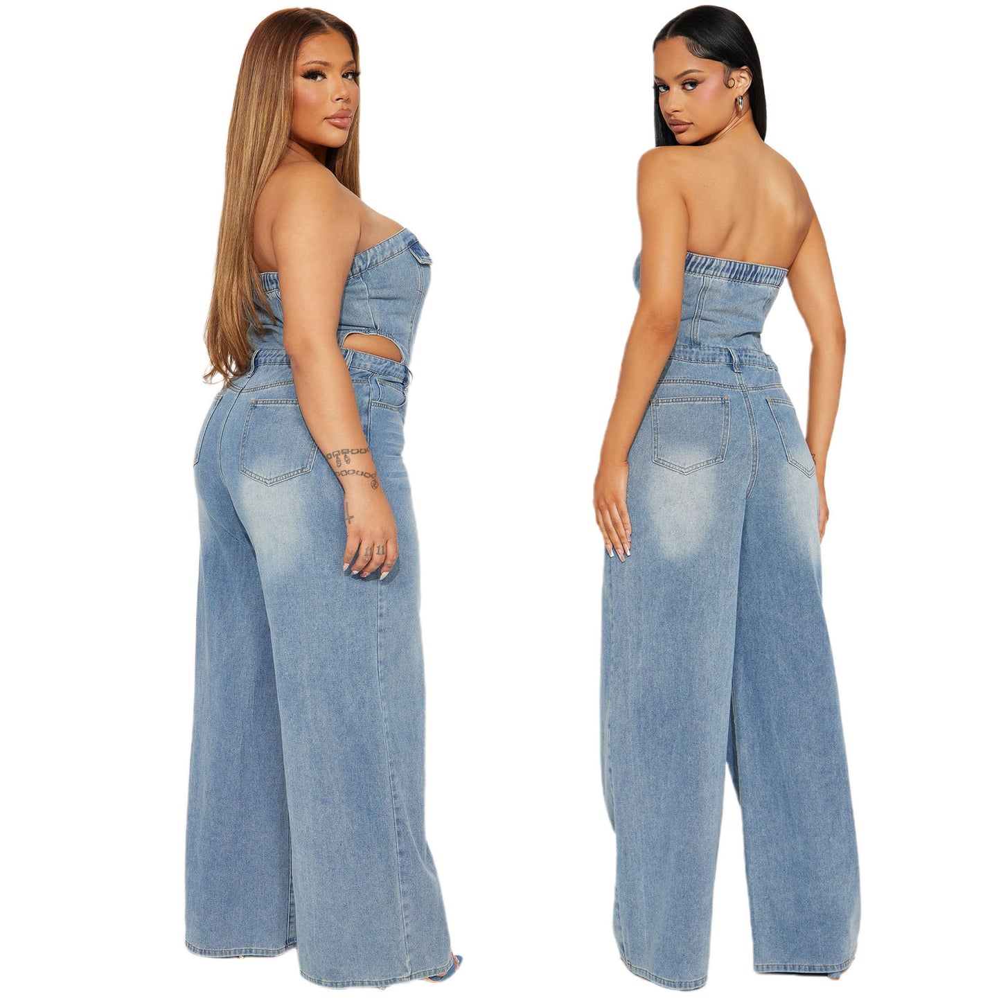 Women's Tube Slim Fit Straight Wide Leg Jumpsuits