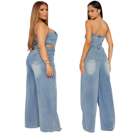 Women's Tube Slim Fit Straight Wide Leg Jumpsuits
