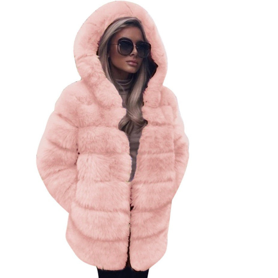 Women's Faux Fur Imitation Fox Mid-length Stitching Coats