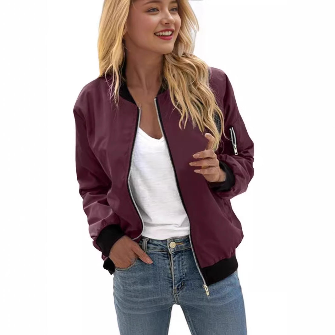 Women's Casual Spring Solid Color Fashion Zipper Jackets