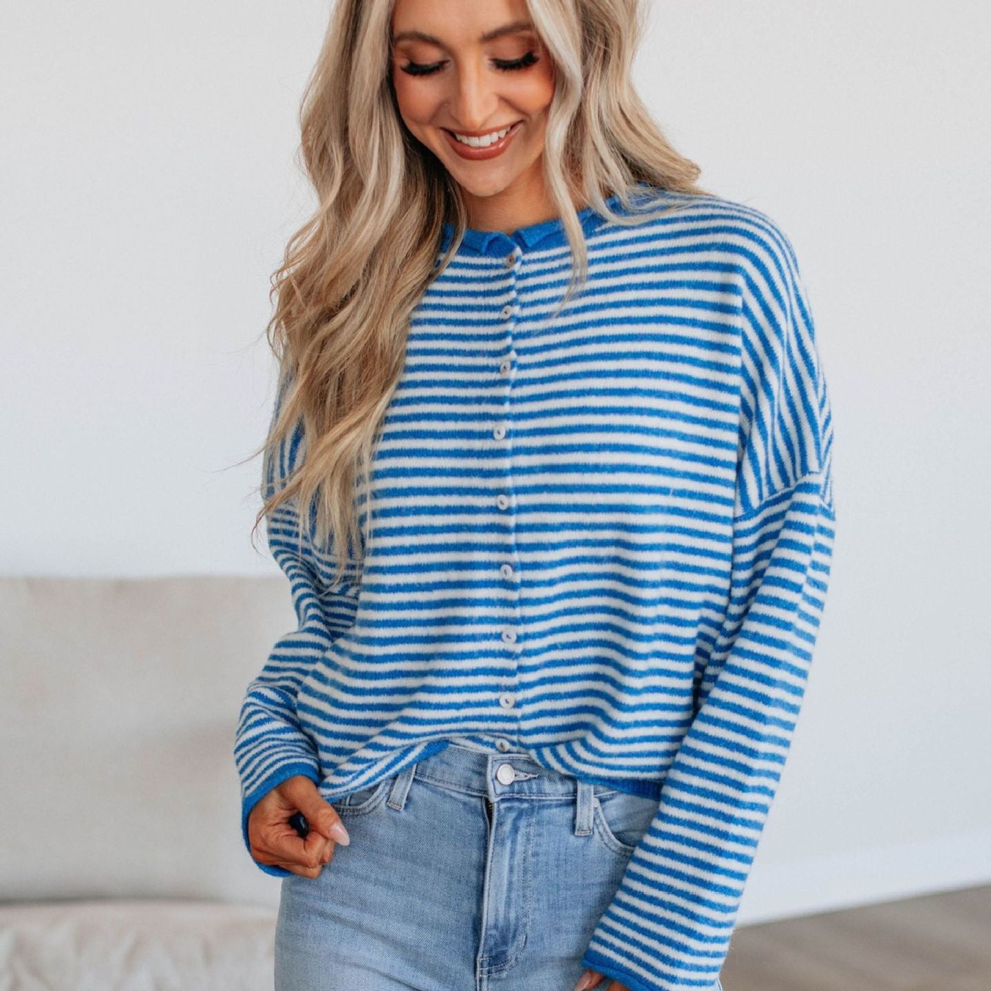 Women's Knitted Striped Casual Long Sleeve Round Sweaters