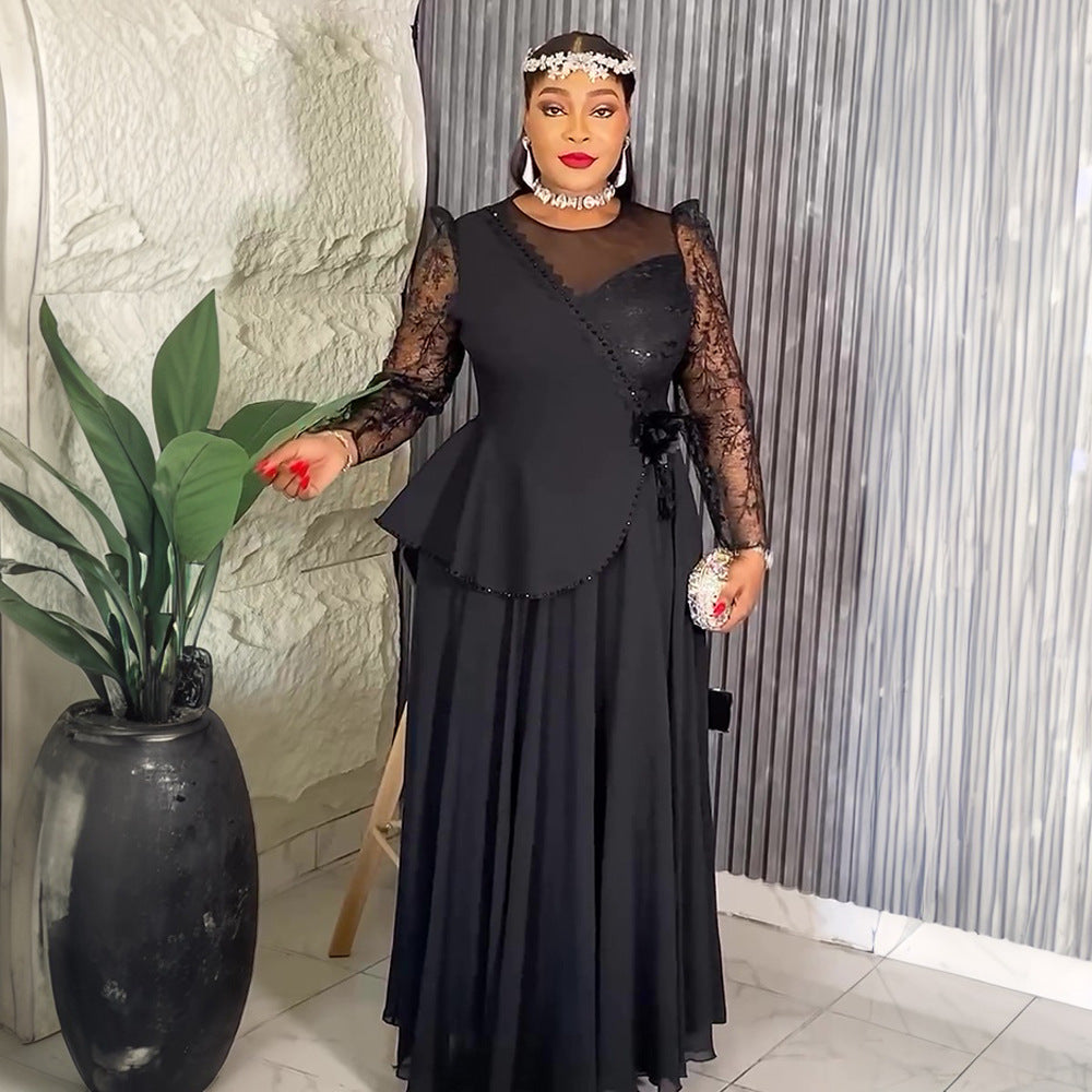 Women's Fashion Lace Dress African Wear Mesh Dresses