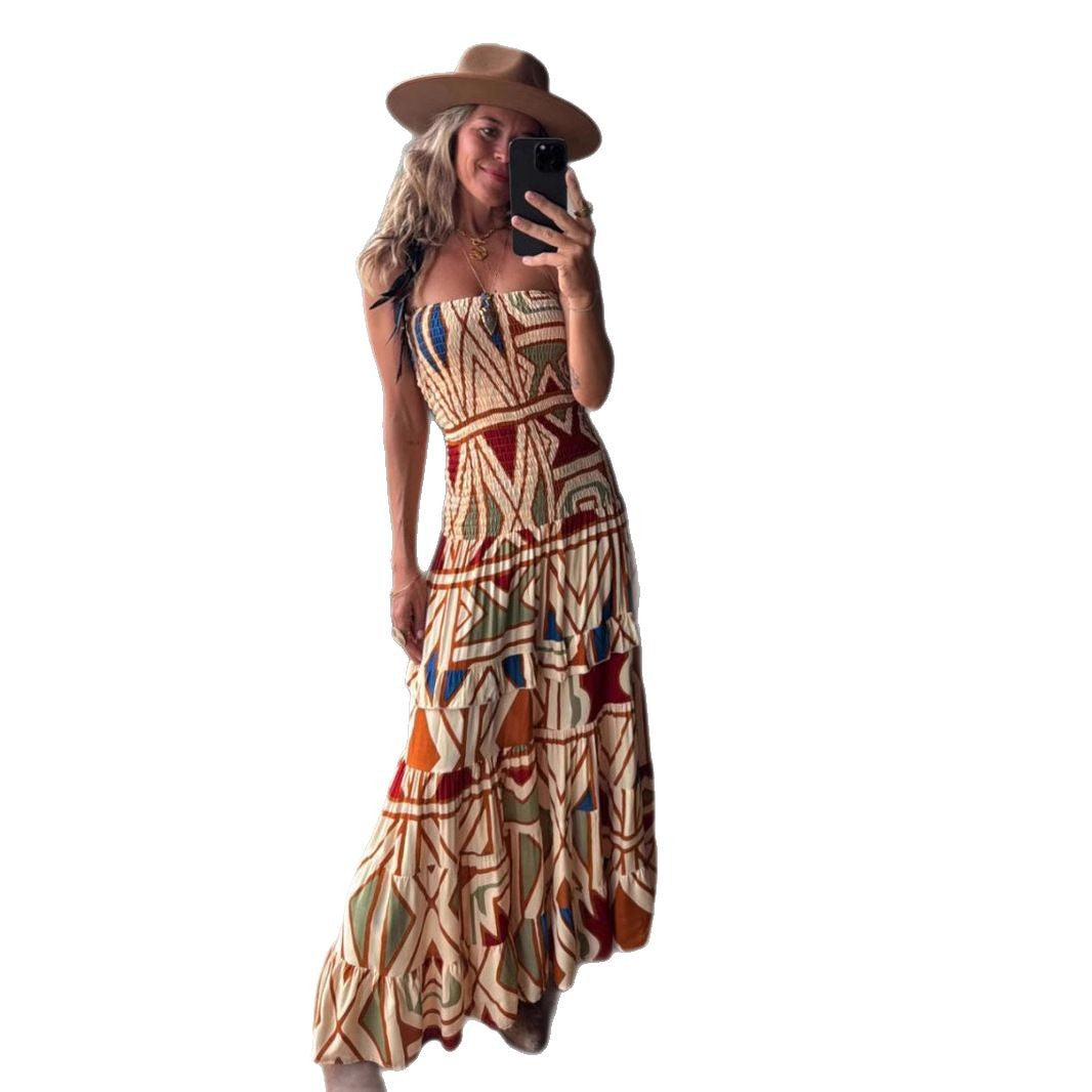 Women's Summer Retro Bohemian Printing Slip Dress Dresses