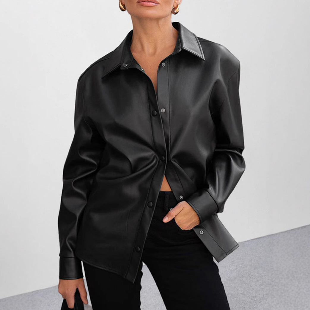 Women's Retro Black Leather High-grade Mid-length Clothing