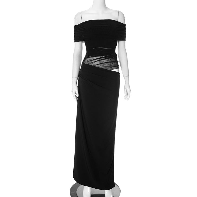 Women's Autumn Mesh Irregular Pleated Dress Dresses
