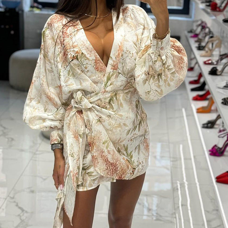 Style High-grade Digital Printing Long Sleeve Dresses